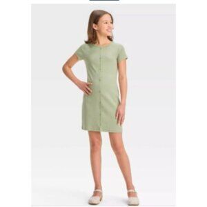 Art Class Girls Ribbed Button-Up Knit Dress Short Sleeve Green Size XXL 16/18